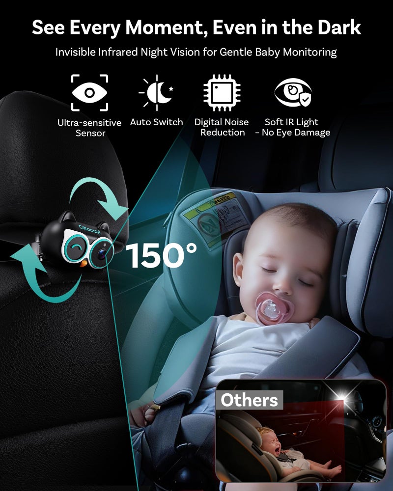 OTTOCAST Cabin Care Baby Camera for Car, 1080P Baby Car Camera with HD Night Vision, Wireless CarPlay Adapter, 150Â° Wide Angle, Real-Time Rear Seat Monitor - Image 3