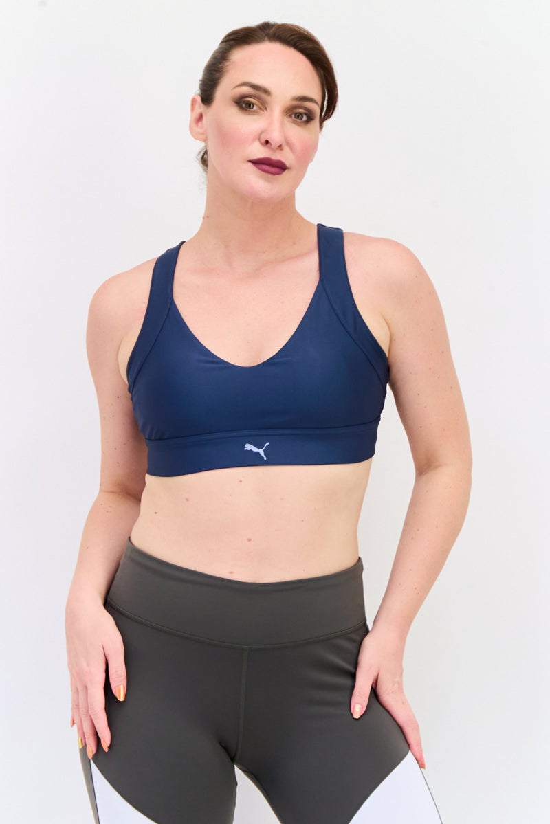 PUMA Women Brand Logo Padded Sports Bra, Dusty Navy - Image 1