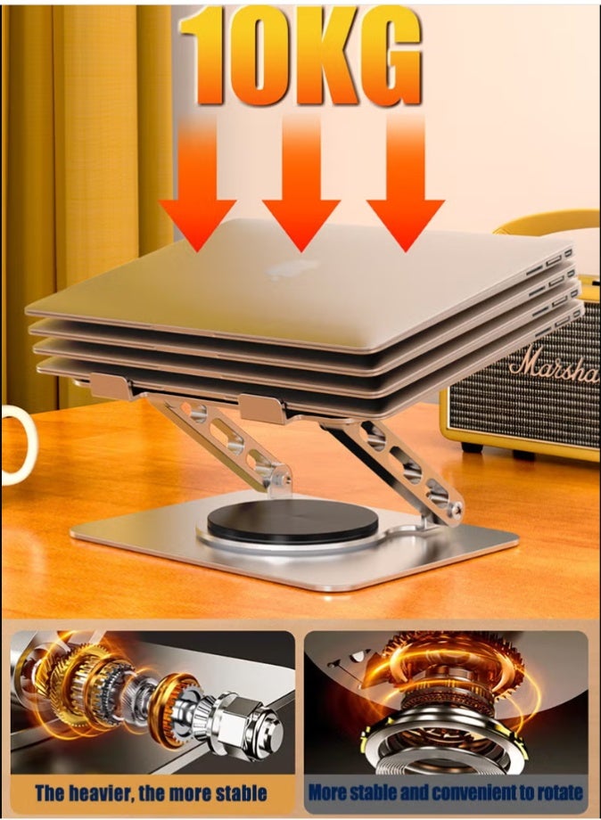 حامل لابتوب قابل للتعديل للمكتب، منصة مريحة (Ergonomic) بقاعدة دوارة 360 درجة، حامل ألومنيوم قابل للطي وجيد التهوية، متوافق مع أجهزة اللابتوب (مثل MacBook وDell وHP) بمقاس 10-17 بوصة، لون فضي. - Image 4