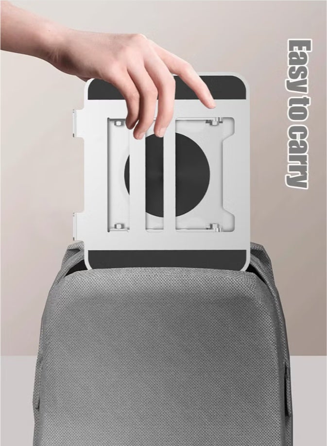 حامل لابتوب قابل للتعديل للمكتب، منصة مريحة (Ergonomic) بقاعدة دوارة 360 درجة، حامل ألومنيوم قابل للطي وجيد التهوية، متوافق مع أجهزة اللابتوب (مثل MacBook وDell وHP) بمقاس 10-17 بوصة، لون فضي. - Image 5