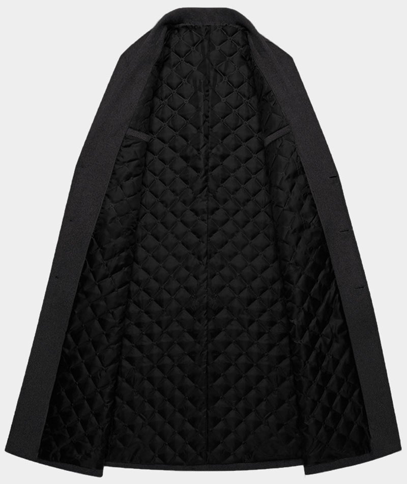 xxxiticat Men's Winter Trench Coat Long Sleeve Notch Lapel Single Breasted Quilted Cotton Long Overcoat Jacket Wool Pea Coat(DG,L) - Image 3