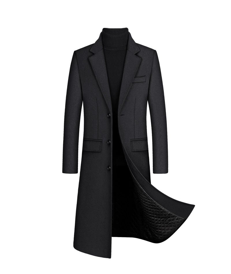 xxxiticat Men's Winter Trench Coat Long Sleeve Notch Lapel Single Breasted Quilted Cotton Long Overcoat Jacket Wool Pea Coat(DG,L) - Image 1
