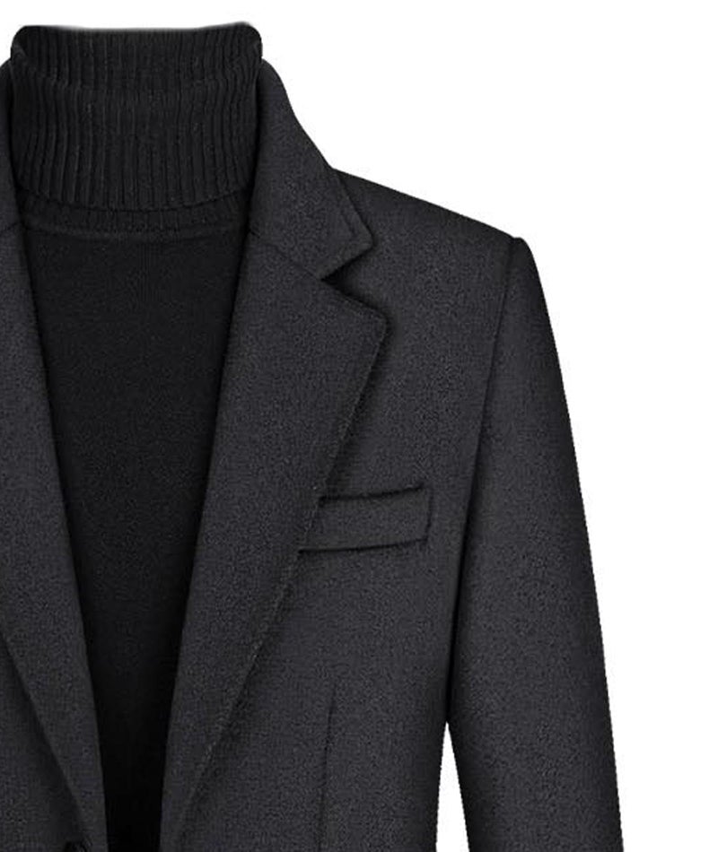 xxxiticat Men's Winter Trench Coat Long Sleeve Notch Lapel Single Breasted Quilted Cotton Long Overcoat Jacket Wool Pea Coat(DG,L) - Image 4