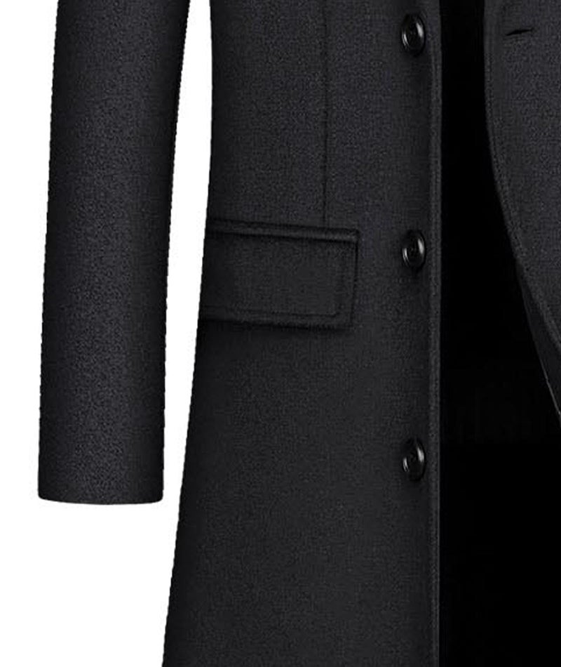 xxxiticat Men's Winter Trench Coat Long Sleeve Notch Lapel Single Breasted Quilted Cotton Long Overcoat Jacket Wool Pea Coat(DG,L) - Image 5