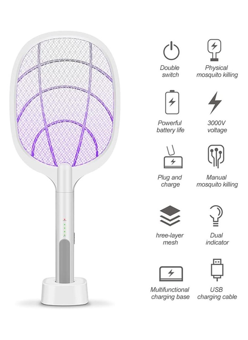 2-In-1 USB Rechargeable Electric 3 Layer Safety Mesh Bug Zapper Mosquito Killer Racket with LED Lighting Lamp