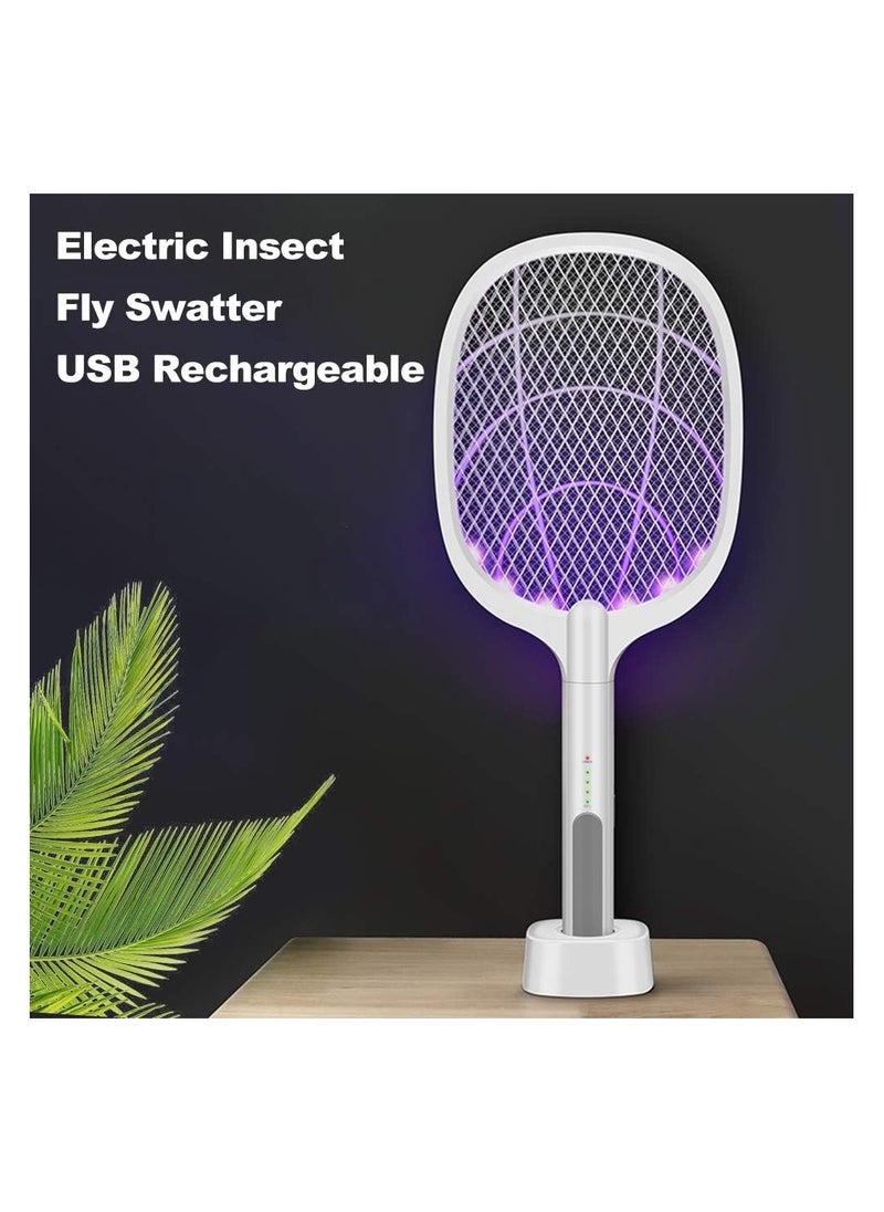 2-In-1 USB Rechargeable Electric 3 Layer Safety Mesh Bug Zapper Mosquito Killer Racket with LED Lighting Lamp