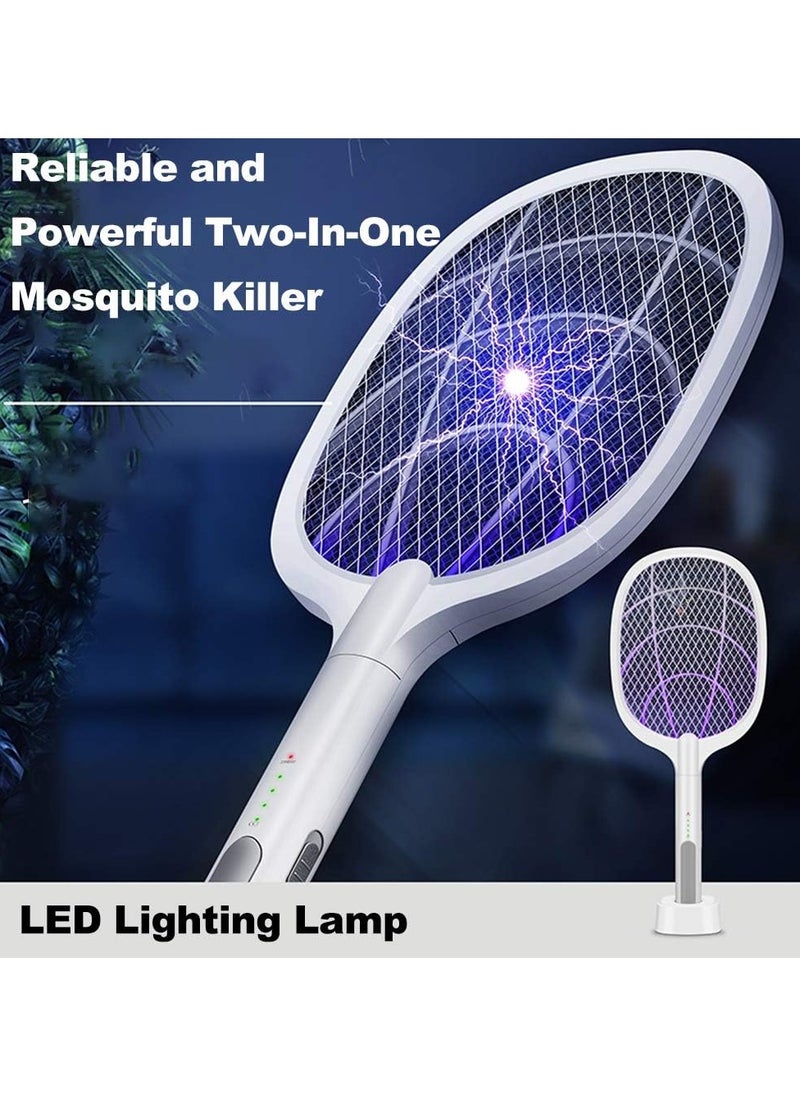 2-In-1 USB Rechargeable Electric 3 Layer Safety Mesh Bug Zapper Mosquito Killer Racket with LED Lighting Lamp