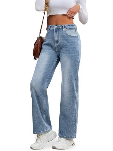 HDLTE Women Wide Leg Jeans High Waist Baggy Jean Loose Boyfriends Jeans Blue Washed - Image 5