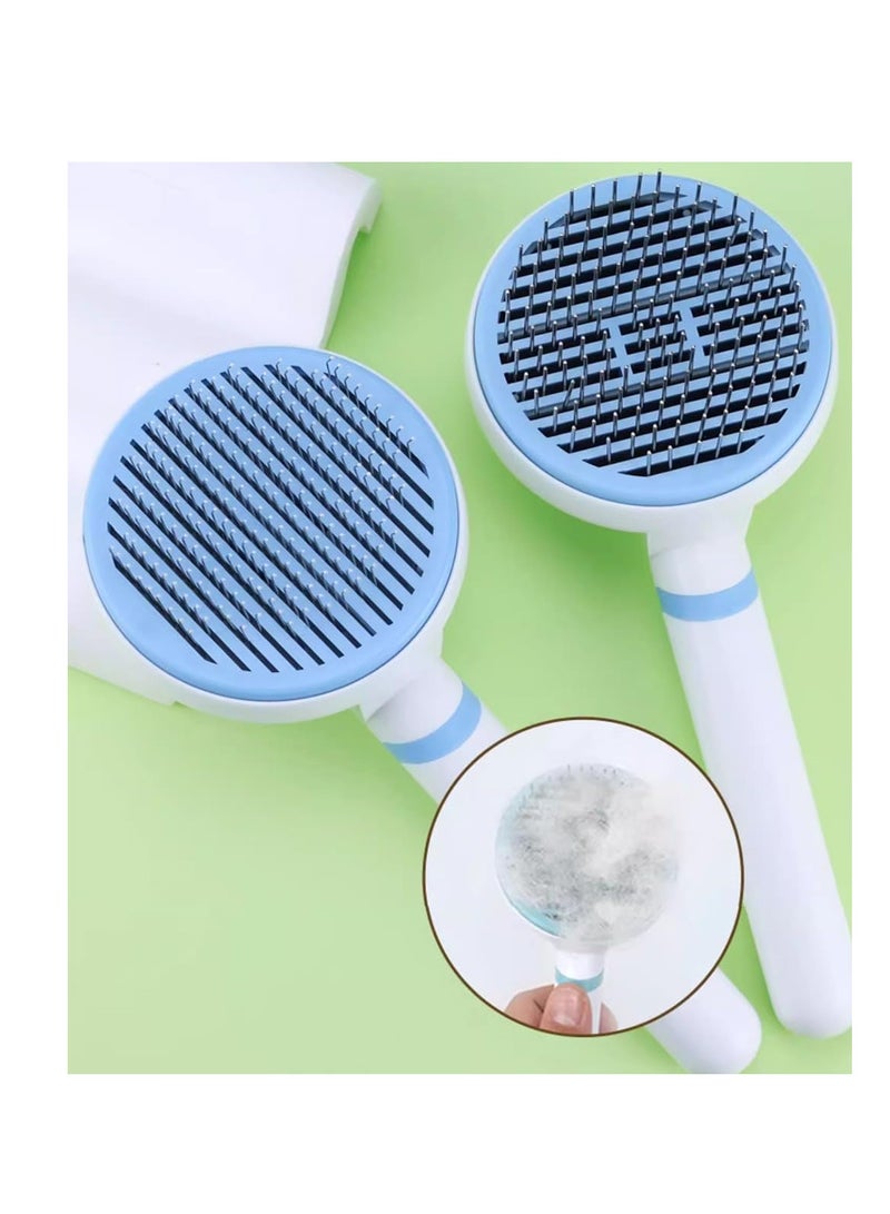 ECVV فرشاة الحيوانات الأليفة ECVV للقطط/الكلاب بتصميم منحني بزاوية 135° للقطط ذات الشعر الطويل والكلاب، فرشاة تساقط الشعر مزودة بزر ضغط واحد لإزالة شعر القطط والجروهات - Image 2