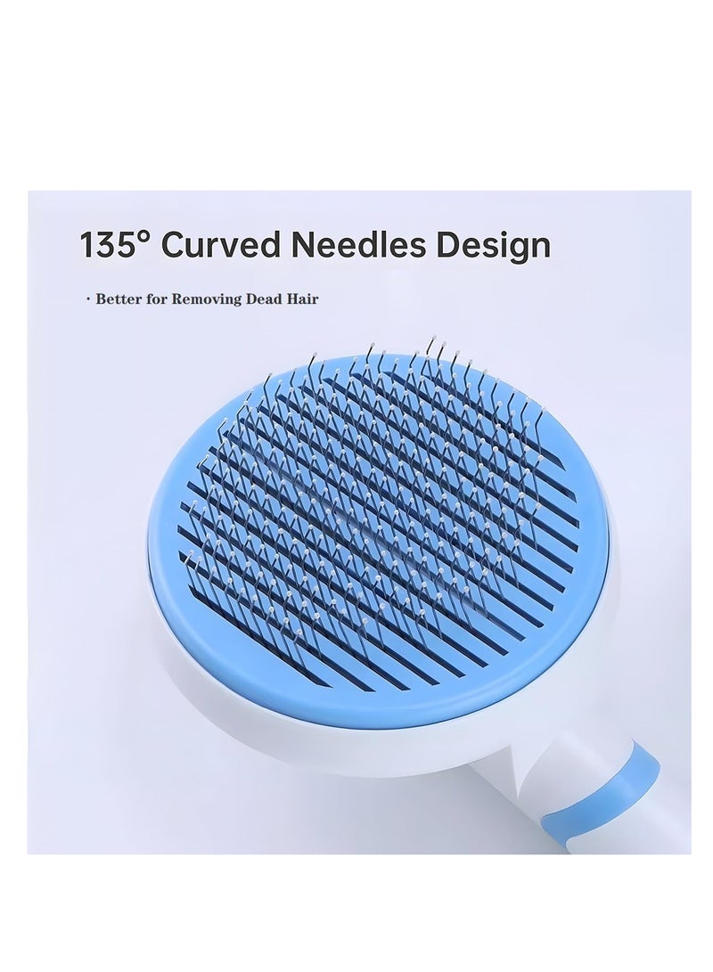 ECVV فرشاة الحيوانات الأليفة ECVV للقطط/الكلاب بتصميم منحني بزاوية 135° للقطط ذات الشعر الطويل والكلاب، فرشاة تساقط الشعر مزودة بزر ضغط واحد لإزالة شعر القطط والجروهات - Image 3