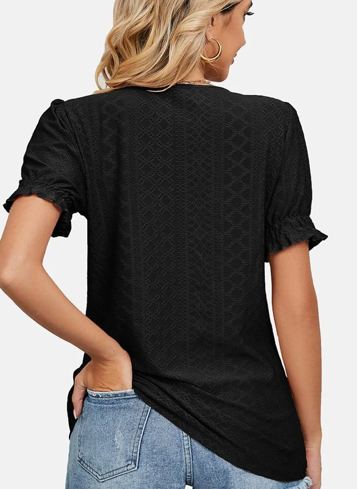 YUNIQEE Black Round Neck Printed Top