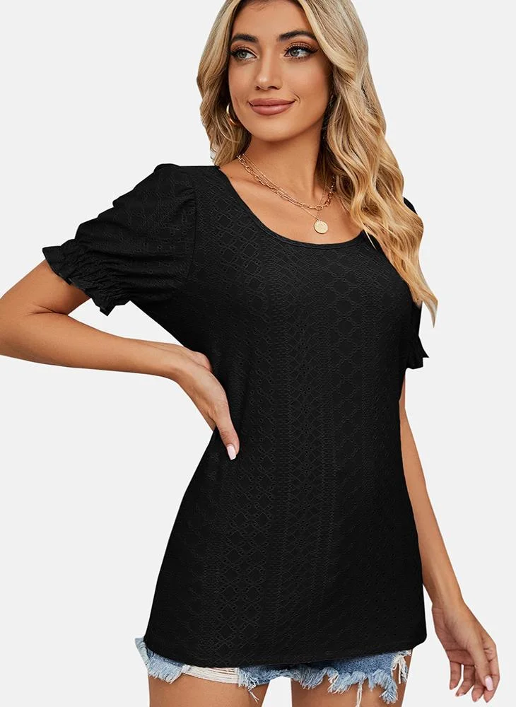 YUNIQEE Black Round Neck Printed Top