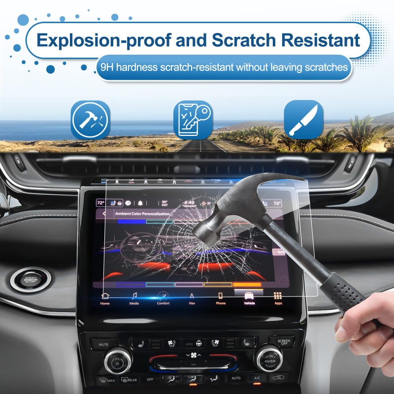 Coleya 2021-2024 2025 Grand Cherokee L Screen Protector, Uconnect® 5 10.1Inch Grand Cherokee L (Limited/Overland/Summit/Summit Reserve) Tempered Glass 2023 2024 2025 Grand Cherokee L Accessories 10.1" - Image 5