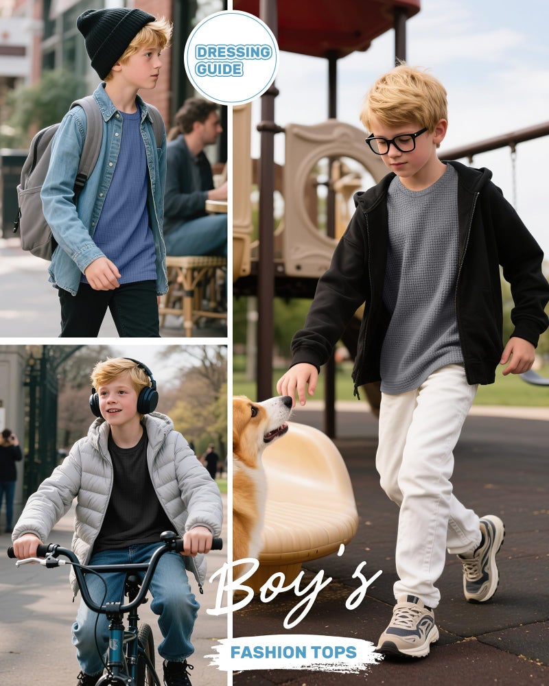 LessonZoo 3 Pack Boys Waffle Long Sleeve T-Shirts 5-14 Years Kids Thermal Crew Neck Tops Youth Fall Warm Shirts Basic Tees(Haze Blue, Gray, Black,9-10 Years) - Image 4