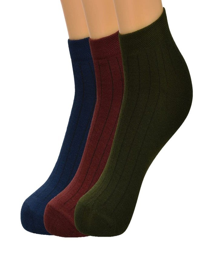 KRISHTI Cotton & Soft Sports Socks with Full Elastane Flat High Ankle Socks for Men- Unisex Ankle length, Made With Durable & Breathable Cotton, Free Size, Addy Edition, Suitable, Soft Pack of 3 - Image 1