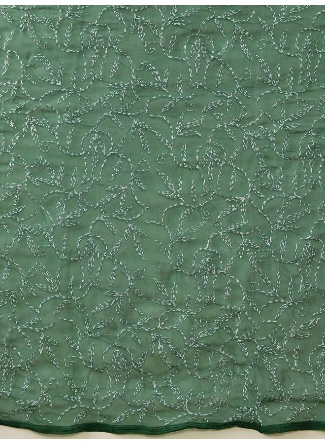 Ada Hand Embroidered Lucknowi Chikankari Georgette Saree for Women with Unstitched Blouse Piece A311380 Pine Green - Image 4