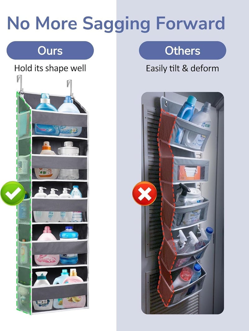 XBEY Over The Door Organizer with 5 Large Pockets 10 Side Mesh Pockets, Door Hanging Organizer for Bedroom, Wall Door Cloth Wardrobe Hanging Storage (Grey 5 Shelves Door Organizer) - Image 4