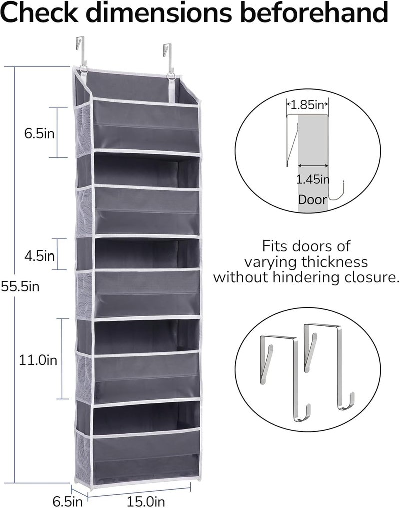 XBEY Over The Door Organizer with 5 Large Pockets 10 Side Mesh Pockets, Door Hanging Organizer for Bedroom, Wall Door Cloth Wardrobe Hanging Storage (Grey 5 Shelves Door Organizer) - Image 5