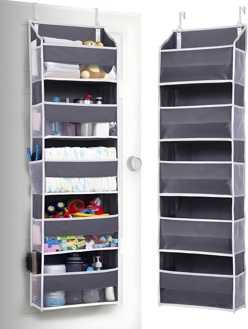 XBEY Over The Door Organizer with 5 Large Pockets 10 Side Mesh Pockets, Door Hanging Organizer for Bedroom, Wall Door Cloth Wardrobe Hanging Storage (Grey 5 Shelves Door Organizer) - Image 1