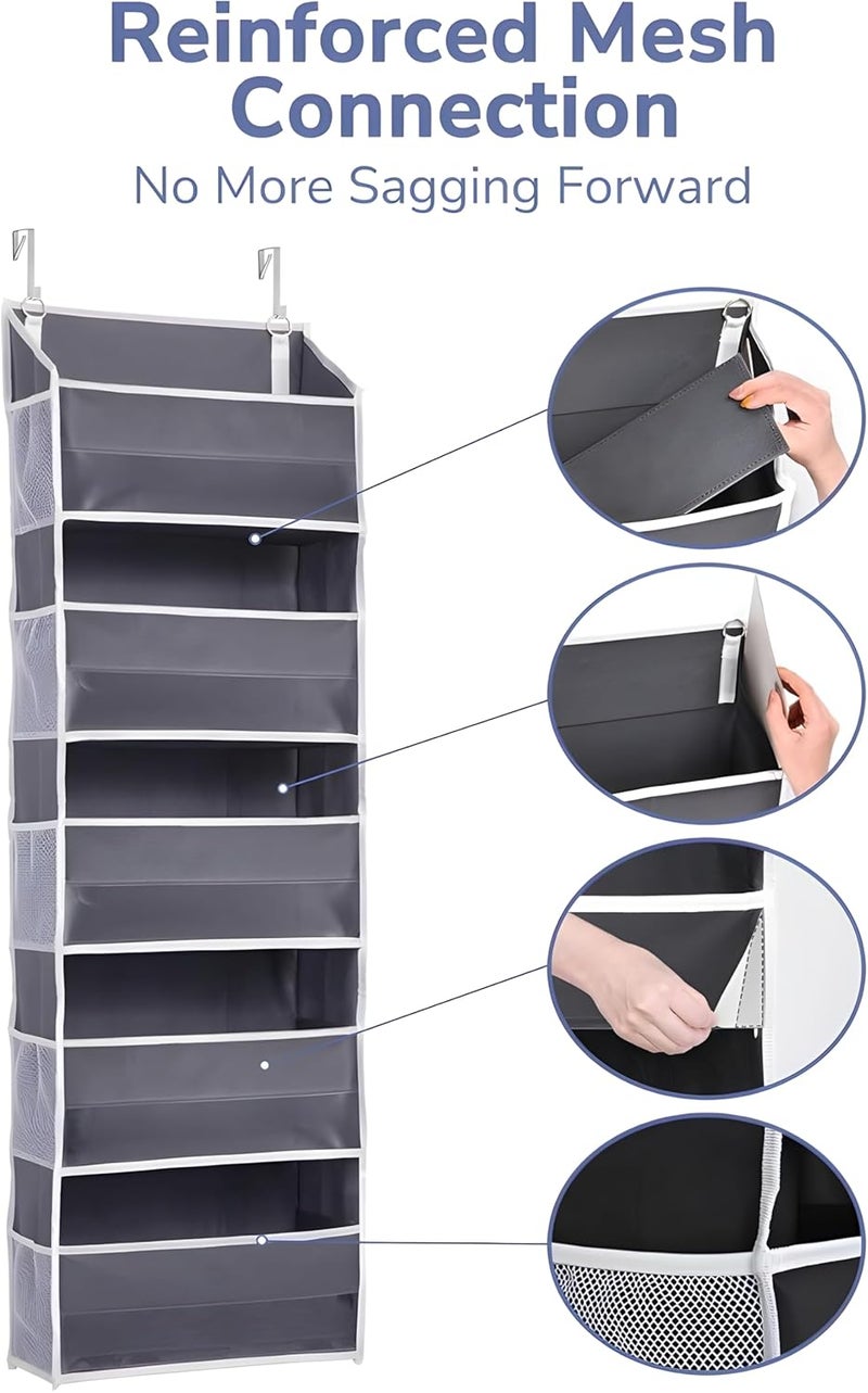 XBEY Over The Door Organizer with 5 Large Pockets 10 Side Mesh Pockets, Door Hanging Organizer for Bedroom, Wall Door Cloth Wardrobe Hanging Storage (Grey 5 Shelves Door Organizer) - Image 3