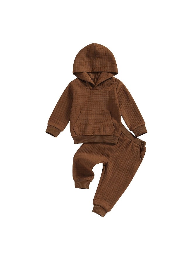 Kids Boys Girls Fall Outfits Solid Color Hoodies 6M 12M 1Y 2Y 3Y 4Y 5Y Long Sleeve Hooded Sweatshirts and Elastic Waist Long Pants 2Pcs Clothes Set