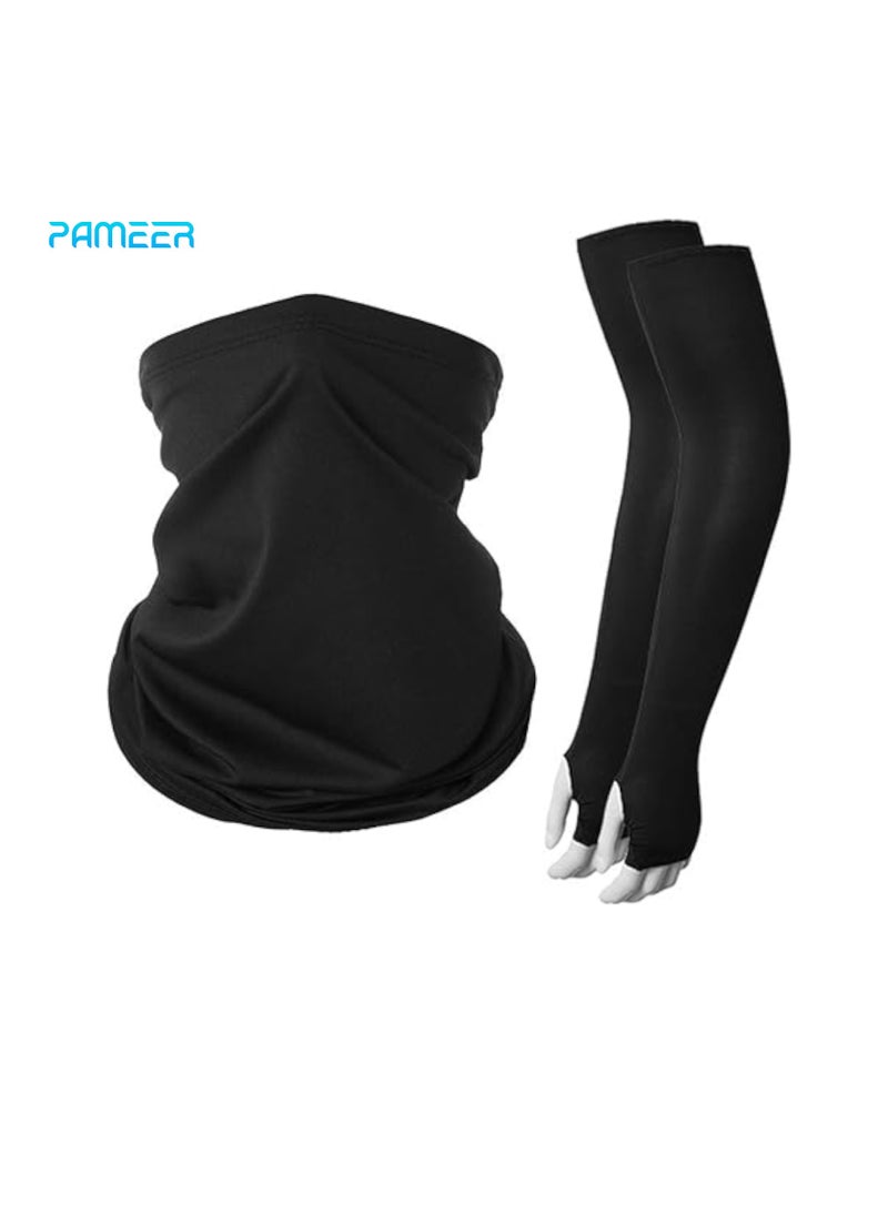 PAMEER Sunlight UV Protection Neck Scarf Bandana, Headwear Balaclava, Face Cover Neck Gaiter Scarf, and Ice Silk Cooling Arm Sleeves With Thumb Holes for Sun Wind Dust Protection for Outdoor Works  - Image 1