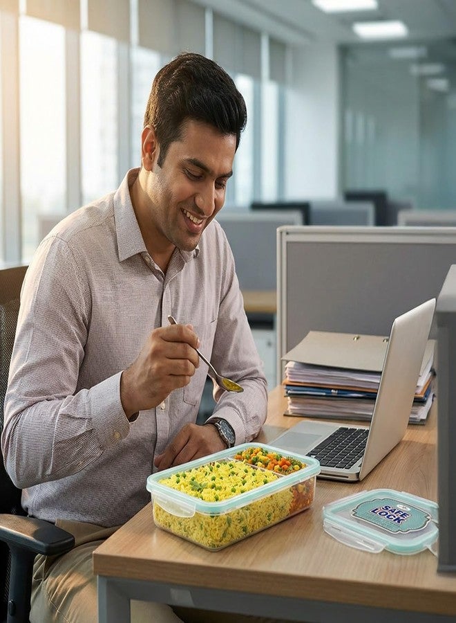 PLAST BOY علب غداء بلاستيكية من بلاست بوي مزودة بقفل آمن | علبة طعام خالية من مادة BPA وآمنة للاستخدام في الميكروويف | علبة غداء سادة للمدرسة والمكتب والسفر (1000 مل) - Image 3