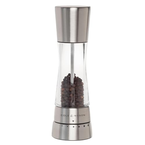 Cole Mason Derwent Pepper Mill Refillable Pepper Grinder with Gourmet Precision Mechanisms Kitchen Accessories for Cooking Black Peppercorn Grinder for Seasoning Pepper Mill Stainless Steel