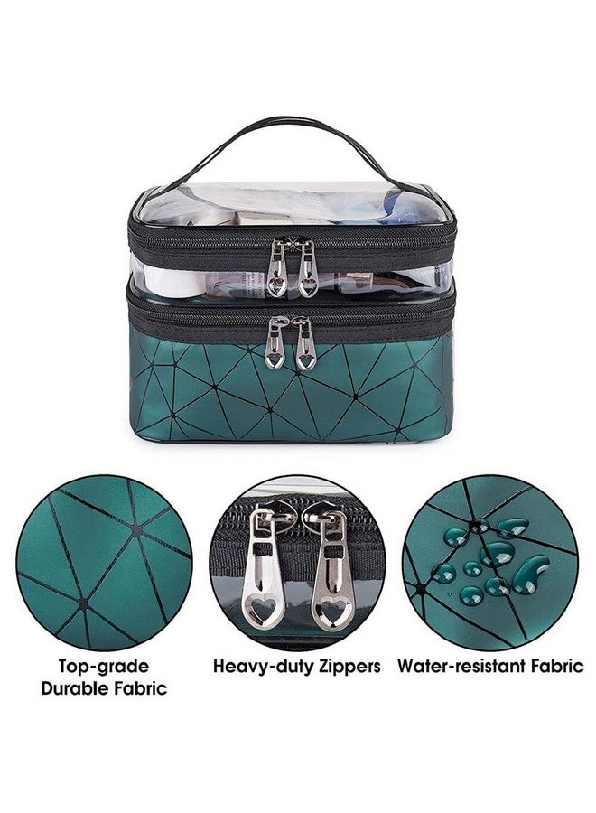 GALV Bag Double Layer Toiletry Bag Portable Transparent Travel Makeup Bag Large Makeup Bag Case Organiser Waterproof Wash Bag (Green) - Image 3