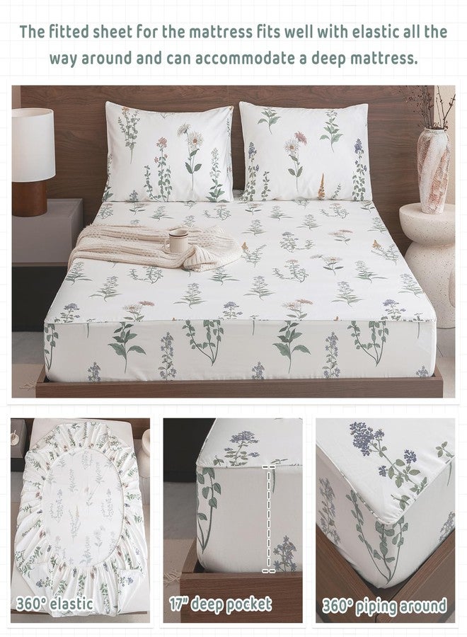 QSH Floral King Size Sheet Sets - 100% Egyptian Cotton Floral Bedding Sheets Flower Pattern Printed Bedding King Size Bed Sheets 17.5" Extra Deep Pocket 4pcs - Image 4