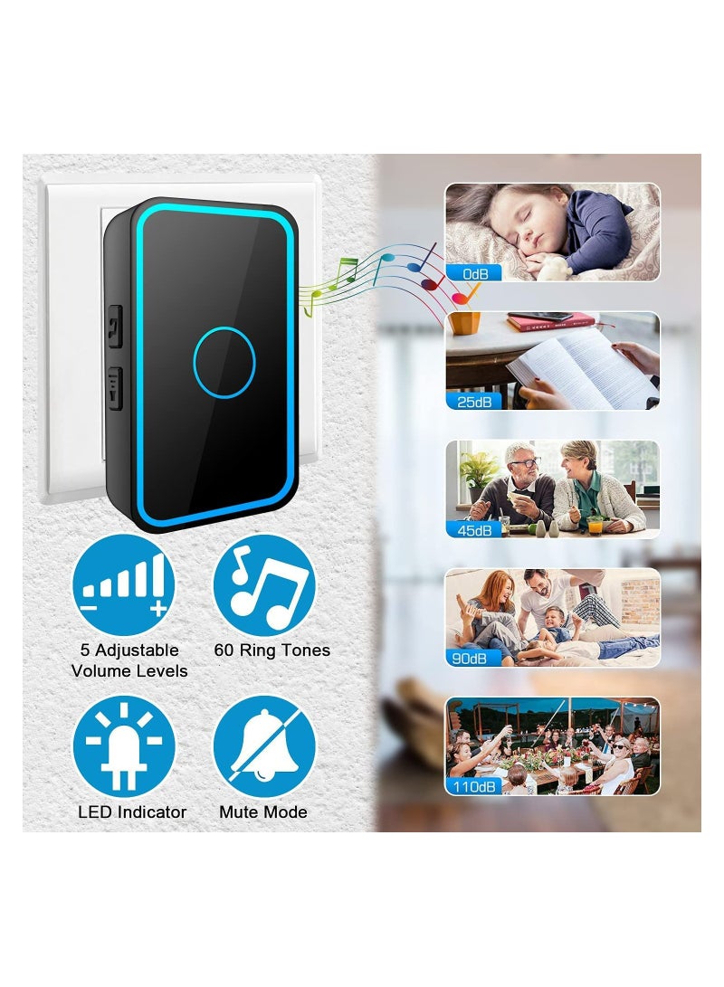 Wireless Doorbell with Plug-in Receiver IP55 Waterproof Doorbell 1000ft Range Plug-in Cordless Door Chime Kit 5 Volume Levels 60 Chimes  LED Flash For Home Office Classroom Use - Image 3