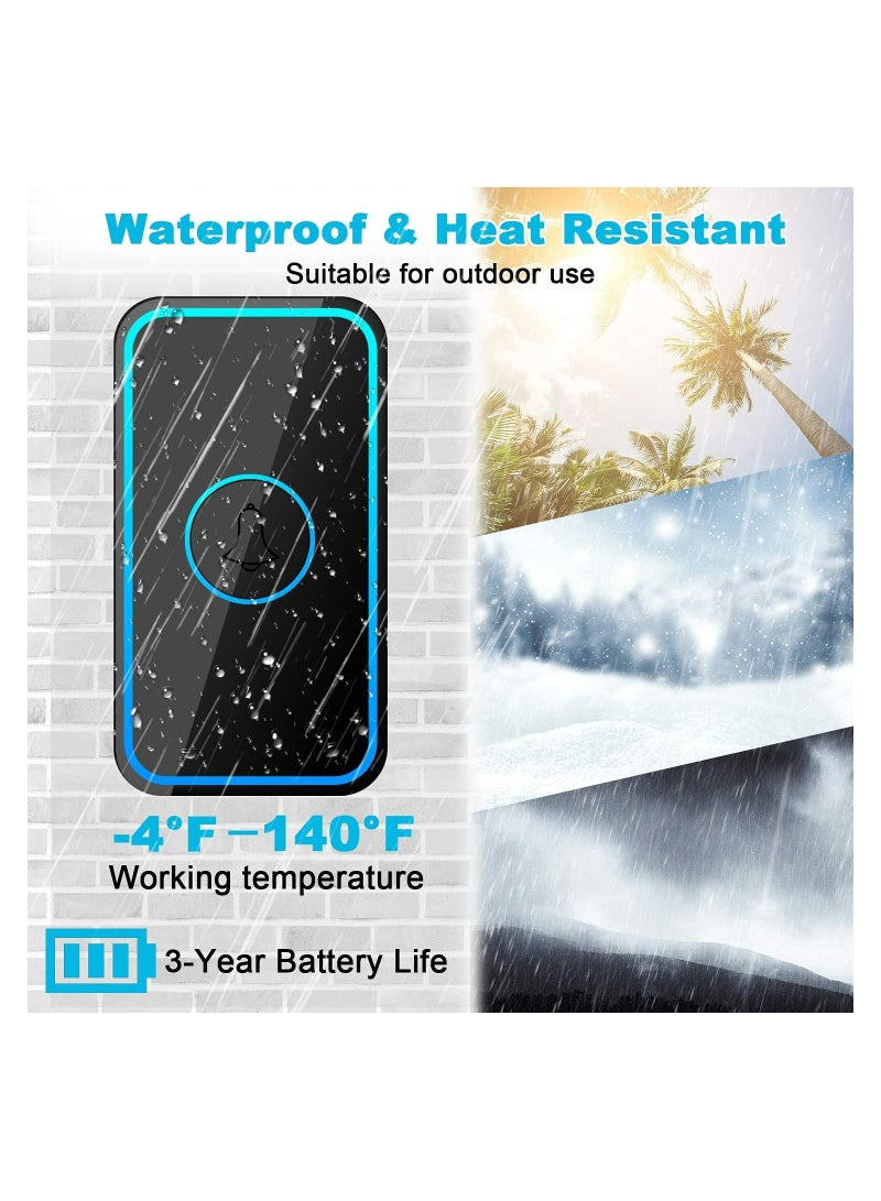 Wireless Doorbell with Plug-in Receiver IP55 Waterproof Doorbell 1000ft Range Plug-in Cordless Door Chime Kit 5 Volume Levels 60 Chimes  LED Flash For Home Office Classroom Use - Image 2