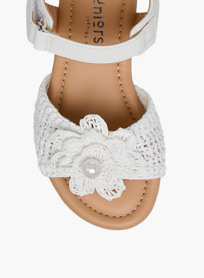 JUNIORS Girls Pearl Embellished Crochet Detail Sandals - Image 3