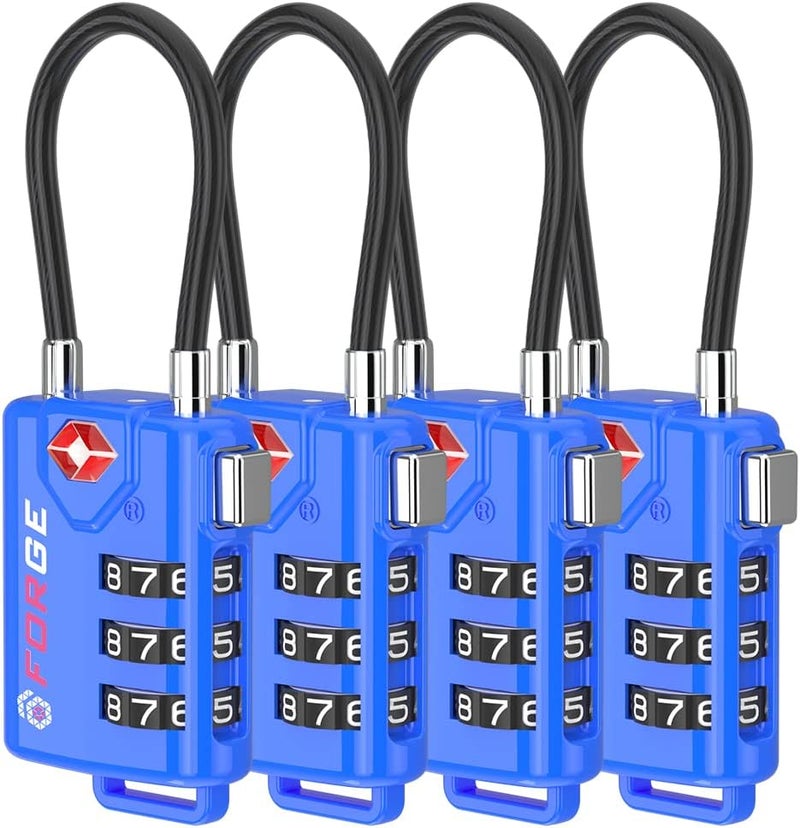 Forge Bright Colors, TSA Approved Luggage Locks 4 Pack, Re-settable Combination with Alloy Body, Blue 4 Locks. - Image 1