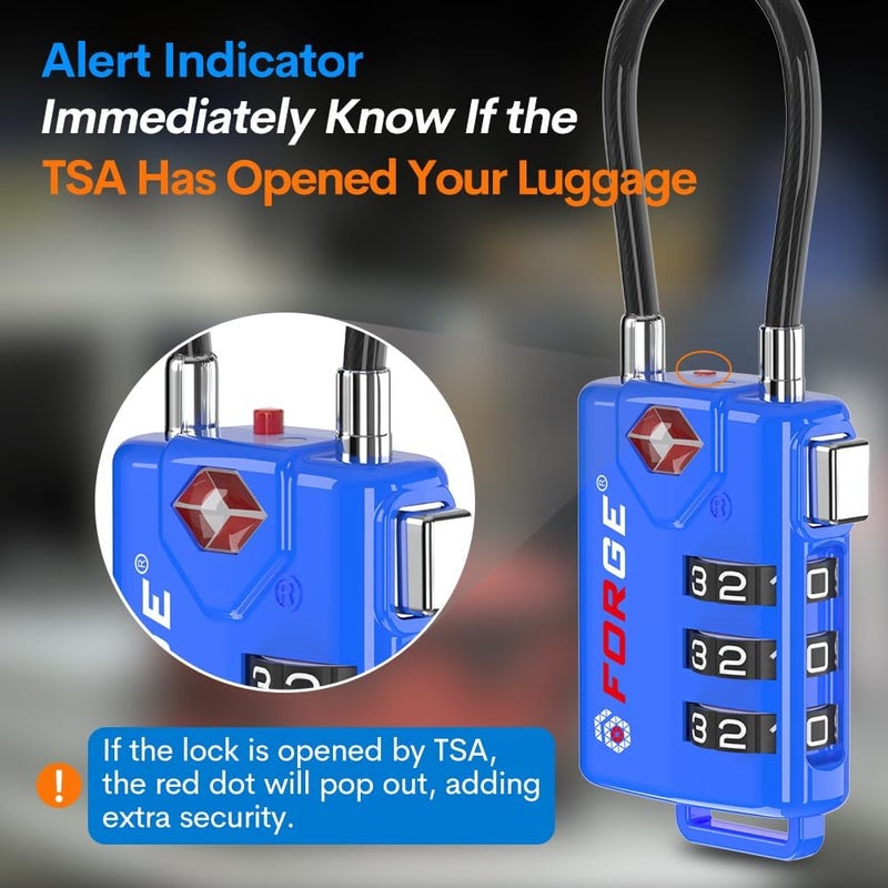 Forge Bright Colors, TSA Approved Luggage Locks 4 Pack, Re-settable Combination with Alloy Body, Blue 4 Locks. - Image 3