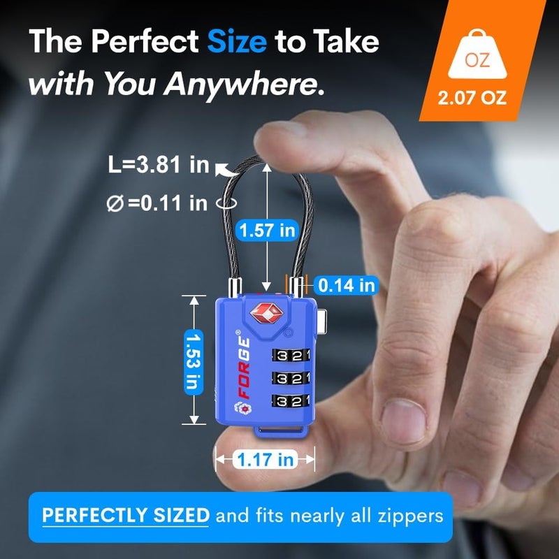 Forge Bright Colors, TSA Approved Luggage Locks 4 Pack, Re-settable Combination with Alloy Body, Blue 4 Locks. - Image 5