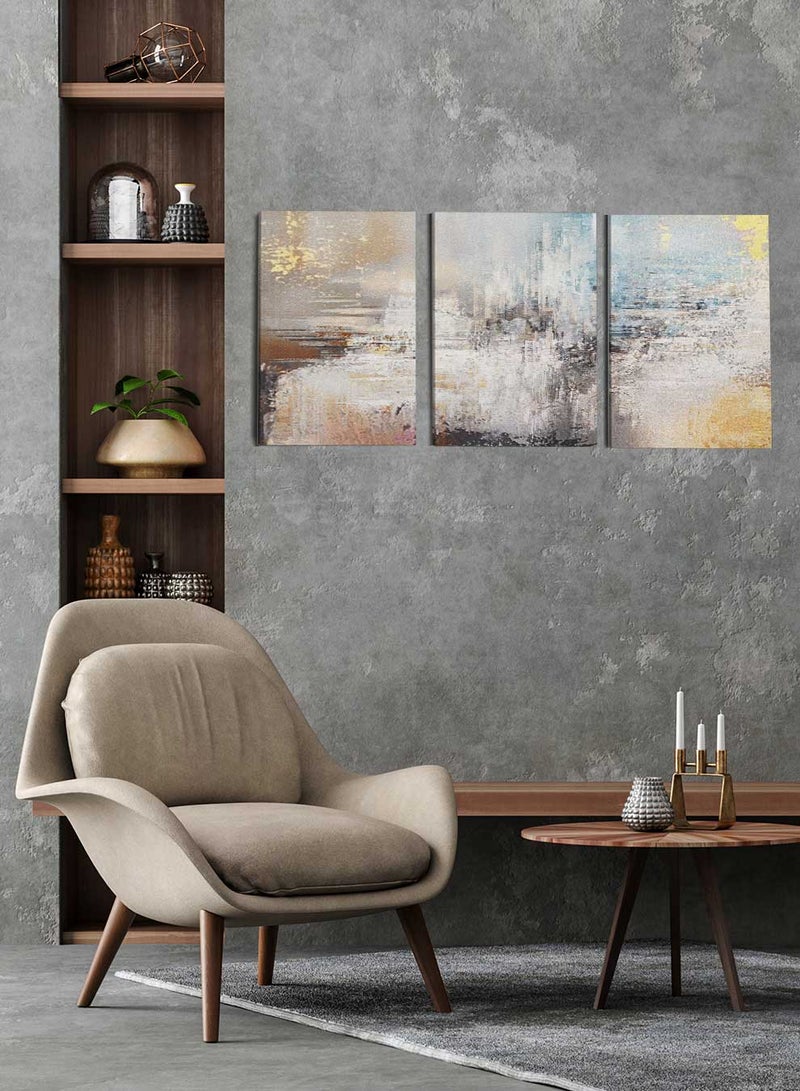 LOWHA مجموعة من 3 لوحات قماش مؤطرة موضوعة على إطار خشبي، لوحات زيتية تجريدية، للمنزل، غرفة المعيشة، ديكور المكتب - Image 2