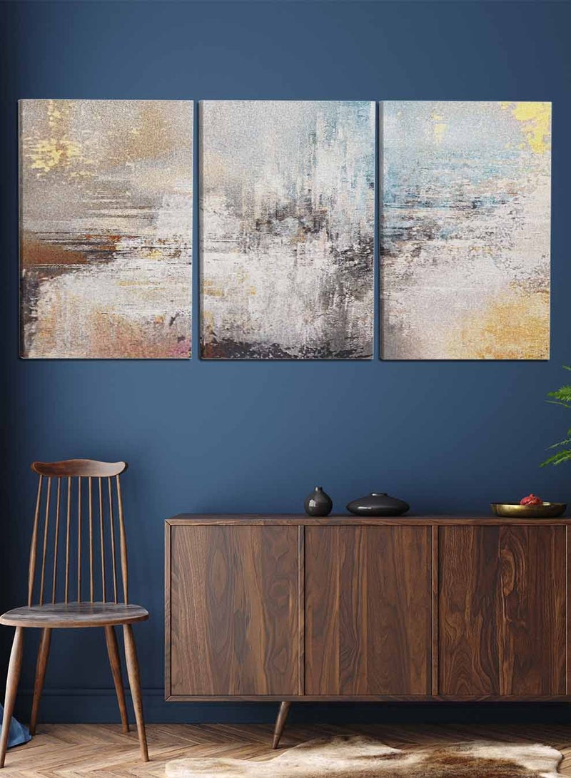 LOWHA مجموعة من 3 لوحات قماش مؤطرة موضوعة على إطار خشبي، لوحات زيتية تجريدية، للمنزل، غرفة المعيشة، ديكور المكتب - Image 4