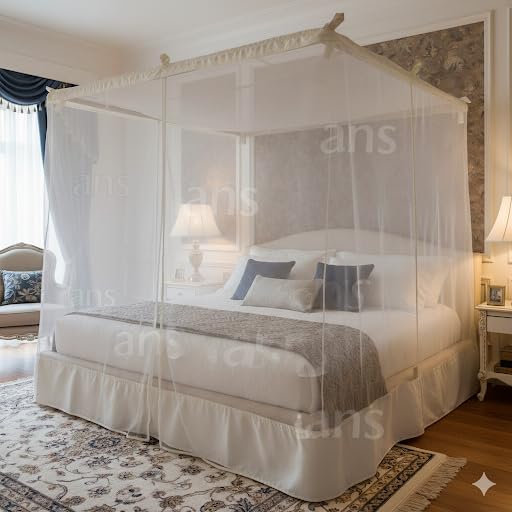 ANS Cotton Blend Mosquito Net XL Double Bed 7x7 ft – Skin Friendly, Cotton Border, Allergy Free, Durable Net for Big Size Bed Protection - Image 1