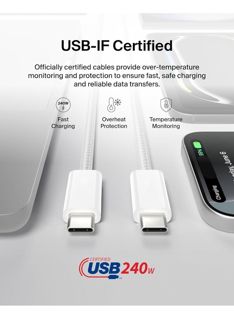 كلبور 240W USB C إلى USB C كابل 2M, كابل شاحن USB C, كابل شاحن نايلون نوع C الشحن السريع, كابلات أمن الكمبيوتر الشحن السريع, للآيفون 17 16 15 برو ماكس, ماك بوك برو / إير, آيباد برو, غالاكسي S26 S24, التبديل 2 - Image 3