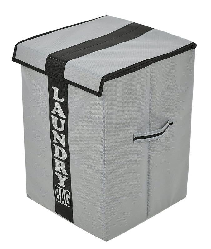 STORE MORE 68 L Laundry Basket for Clothes With Lid Durable and Collapsible Laundry Storage Bag with Side Handles Clothes Toys Storage Foldable Laundry Bag for Dirty Cloth Grey Black Pack of 2 - Image 2