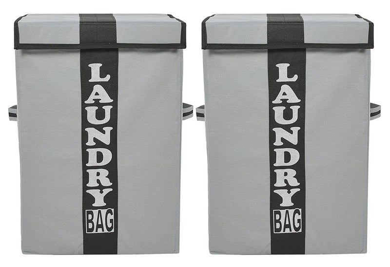 STORE MORE 68 L Laundry Basket for Clothes With Lid Durable and Collapsible Laundry Storage Bag with Side Handles Clothes Toys Storage Foldable Laundry Bag for Dirty Cloth Grey Black Pack of 2 - Image 1