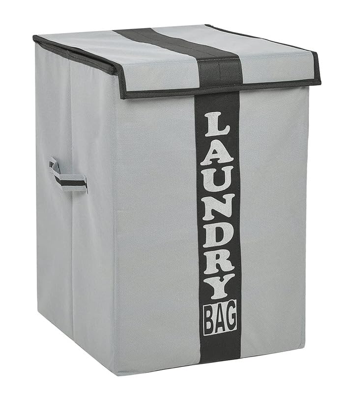 STORE MORE 68 L Laundry Basket for Clothes With Lid Durable and Collapsible Laundry Storage Bag with Side Handles Clothes Toys Storage Foldable Laundry Bag for Dirty Cloth Grey Black Pack of 2 - Image 3