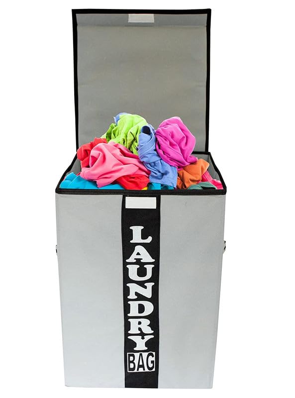 STORE MORE 68 L Laundry Basket for Clothes With Lid Durable and Collapsible Laundry Storage Bag with Side Handles Clothes Toys Storage Foldable Laundry Bag for Dirty Cloth Grey Black Pack of 2 - Image 4