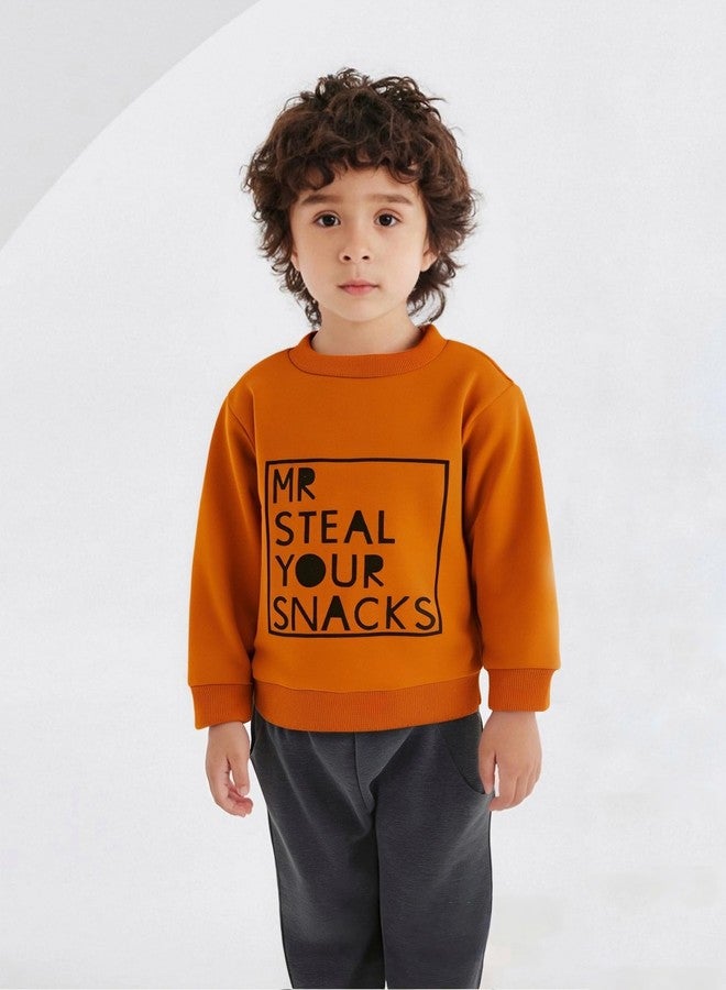 Babymine 12-18 Months Boys Clothes Baby Clothes Long Sleeve Letter Print Sweatshirt with Elastic Waist pants Set Outfit Brown - Image 2