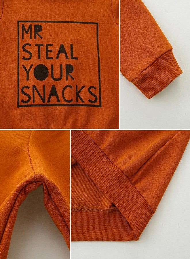 Babymine 12-18 Months Boys Clothes Baby Clothes Long Sleeve Letter Print Sweatshirt with Elastic Waist pants Set Outfit Brown - Image 4