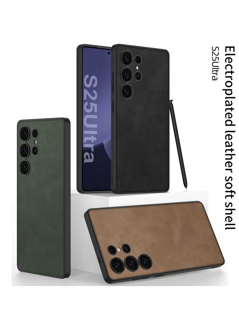 Luxury Matte Leather Case for Samsung Galaxy S25 Ultra (2025) , Ultra-Thin, Anti-Drop, All-Round Protection Phone Cover Support Wireless Charging with Pen Slot Design - Pen Not Included - Image 1