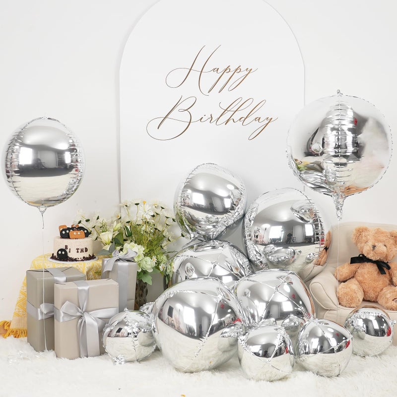 Vibzox 12Pcs Silver Round Foil Balloons, 22" 15" 10" 4D Ball Balloons, Metallic Silver Foil Balloon for Birthday Graduation Christmas New Year Eve Disco Party Backdrop Decorations - Image 3