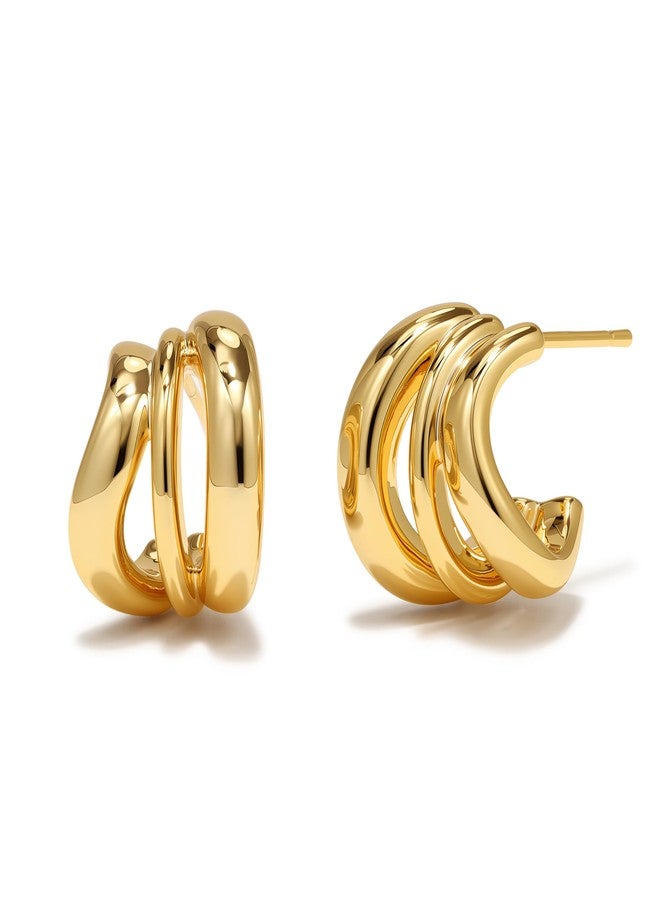 ACC PLANET Chunky Gold Hoop Earrings for Women, 18K Gold Plated Triple Hoop Earrings, Small Thick Hoops Split Huggie Earring Aesthetic Hypoallergenic Lightweight Trendy Jewelry Gift for Women - Image 1