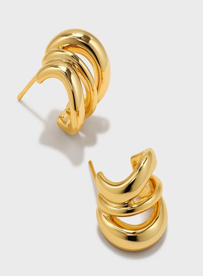 ACC PLANET Chunky Gold Hoop Earrings for Women, 18K Gold Plated Triple Hoop Earrings, Small Thick Hoops Split Huggie Earring Aesthetic Hypoallergenic Lightweight Trendy Jewelry Gift for Women - Image 4